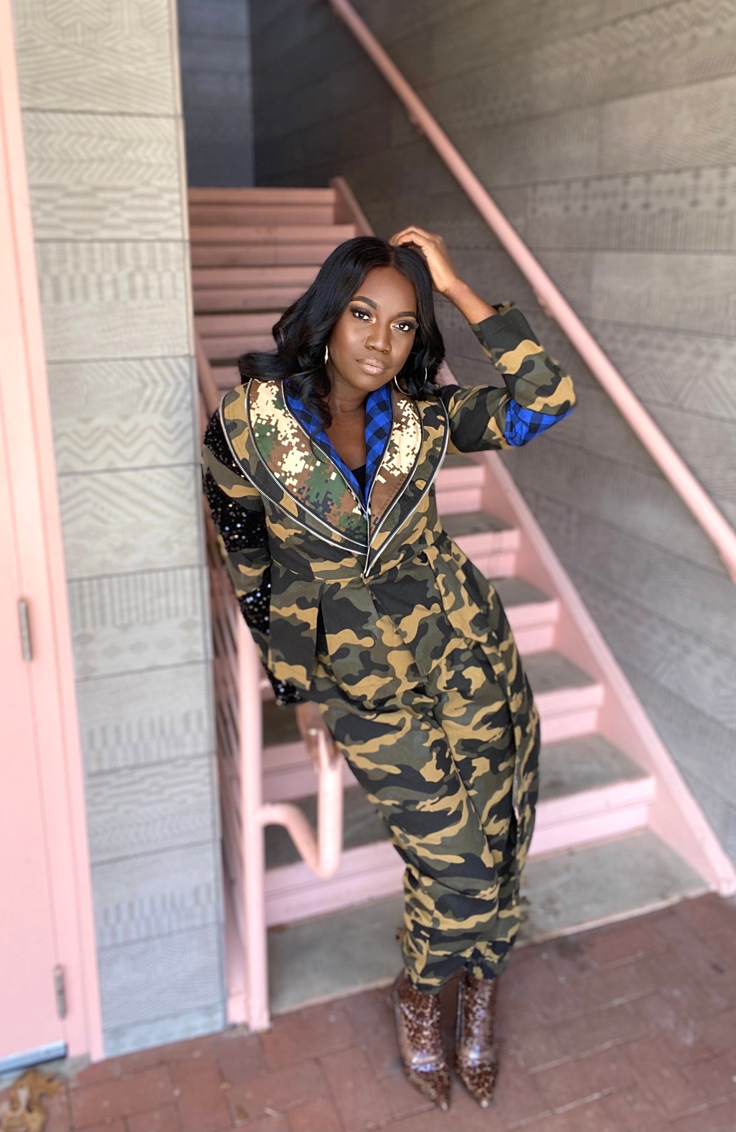 CAMO PLAID ZIPPER JACKET