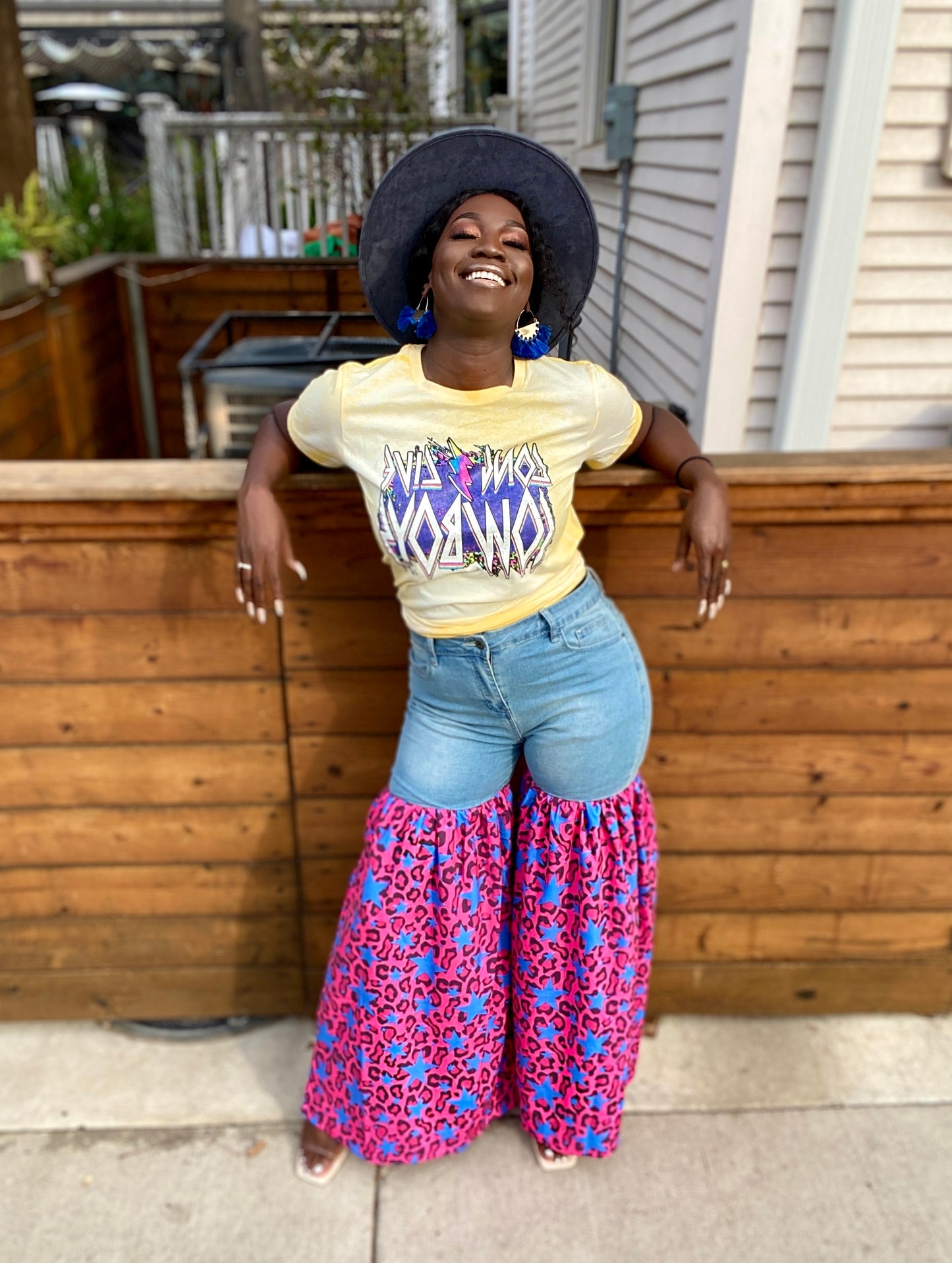 LEOPARD DENIM FLARE JEANS