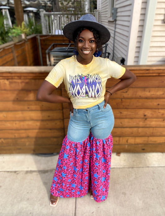 LEOPARD DENIM FLARE JEANS